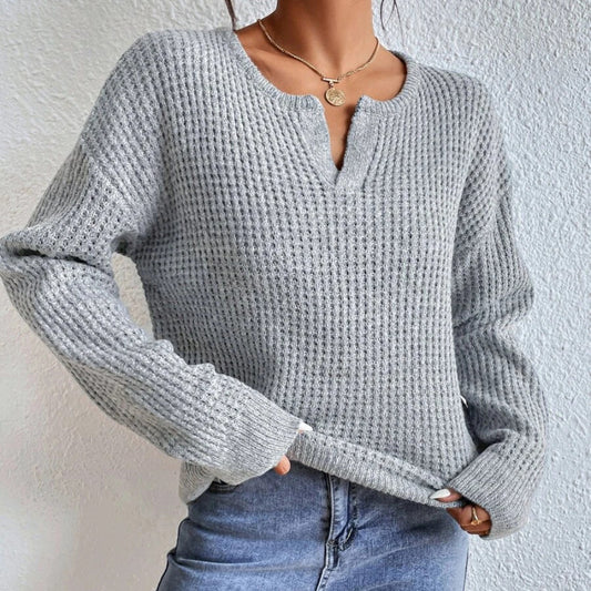 Women's loose V-neck pullover long-sleeved sweater