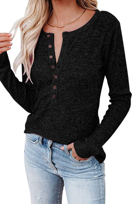 Women's Long Sleeve Henley Shirts V Neck Down Tops