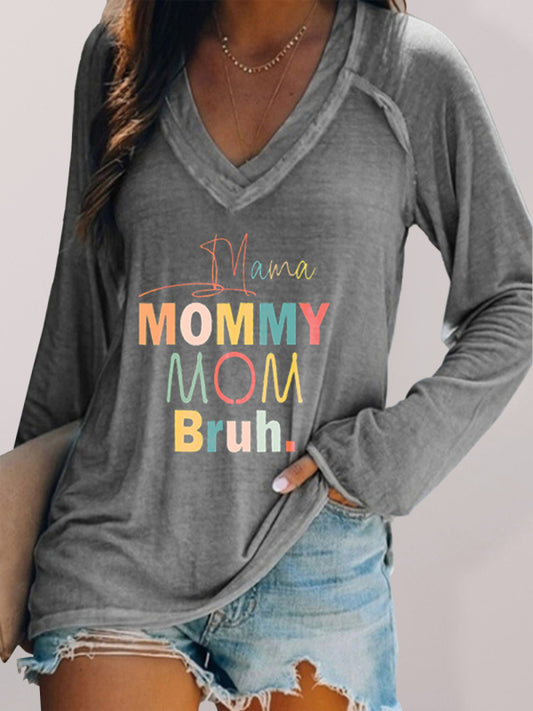 Women's V-neck Long Sleeve Graphic Print T-shirt