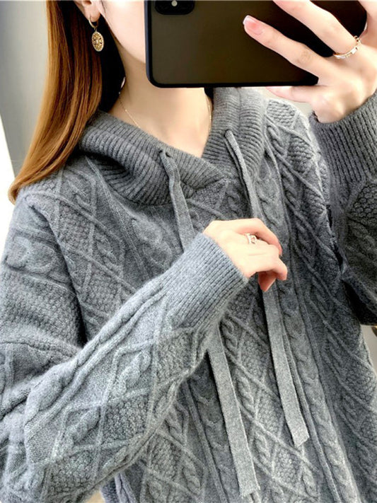 Women's twist loose hooded knitted sweater